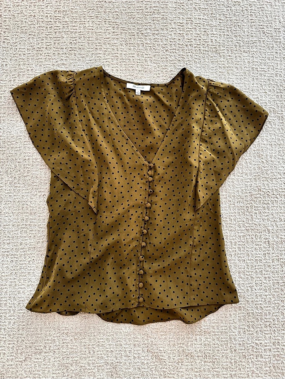 Madewell Silk Carmelina Flutter-Sleeve Top in Polka Dot